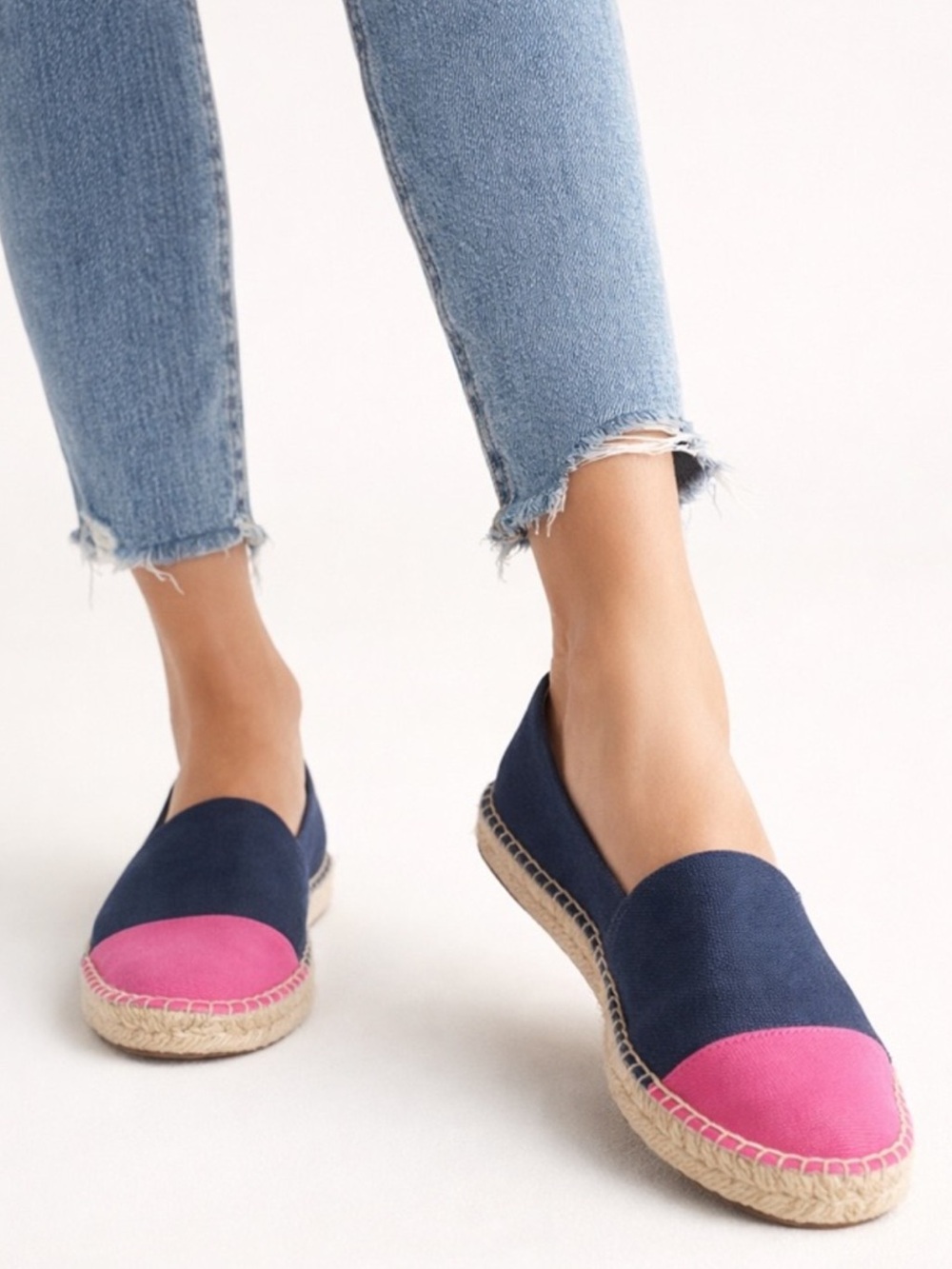 J.Crew Factory Women 6 Blue Pink Canvas Colorblock Cap-Toe Slip-On Espadrilles